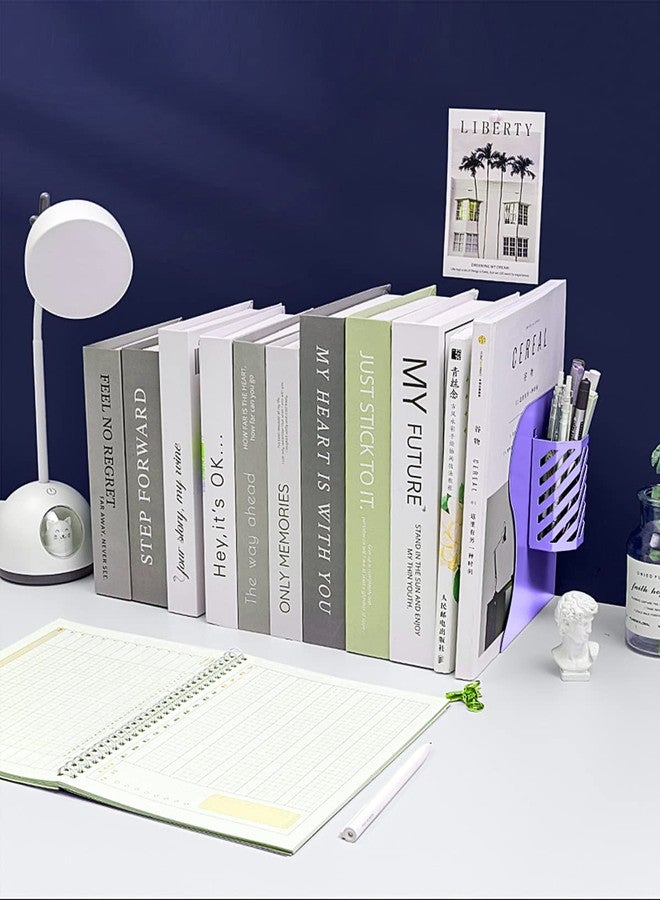 مسدادا مساند كتب قابلة للتعديل من MSDADA، مساند كتب معدنية للكتب الثقيلة، منظم كتب قابل للتوسيع مع حامل أقلام للمكتب والرفوف والمكتب، هدية قرطاسية لأول يوم دراسي للطلاب والمعلمين (بنفسجي) - Image 4