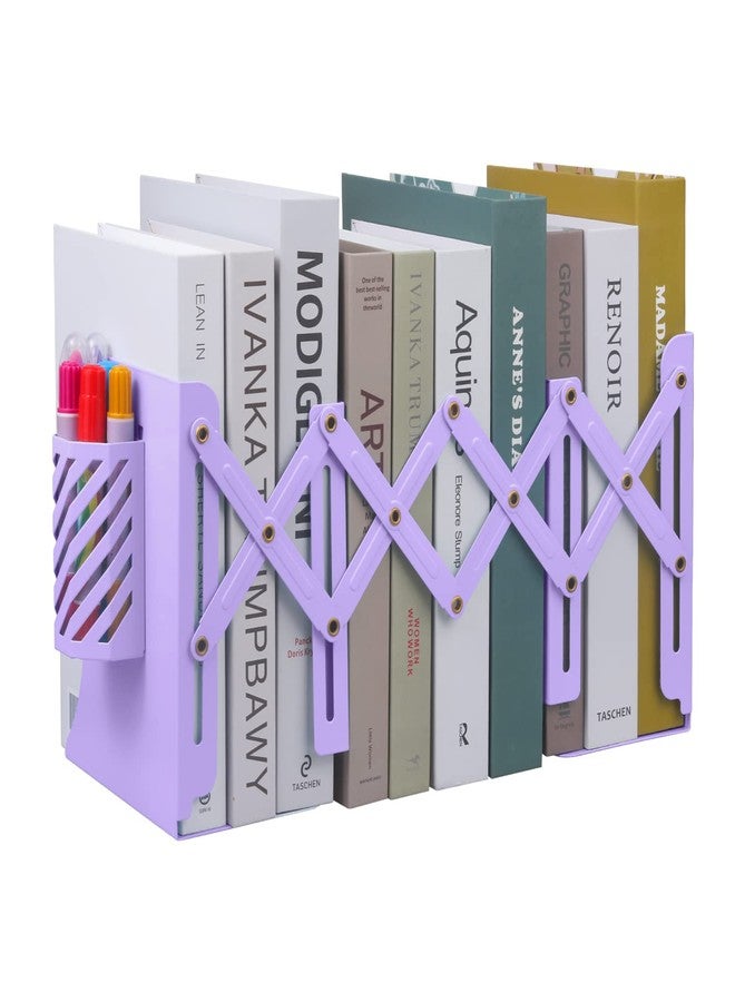 مسدادا مساند كتب قابلة للتعديل من MSDADA، مساند كتب معدنية للكتب الثقيلة، منظم كتب قابل للتوسيع مع حامل أقلام للمكتب والرفوف والمكتب، هدية قرطاسية لأول يوم دراسي للطلاب والمعلمين (بنفسجي) - Image 1