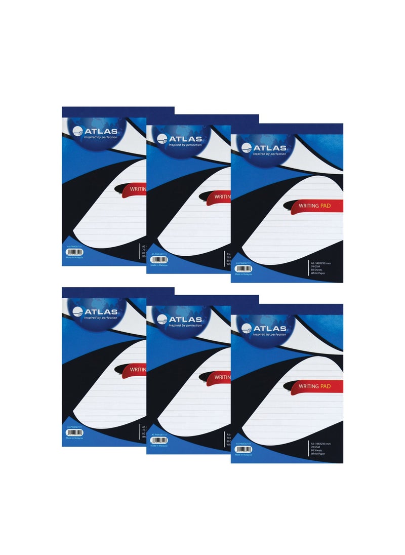 ATLAS - 6-Piece A5 Size White Writing Pad 80 Sheets - Image 1