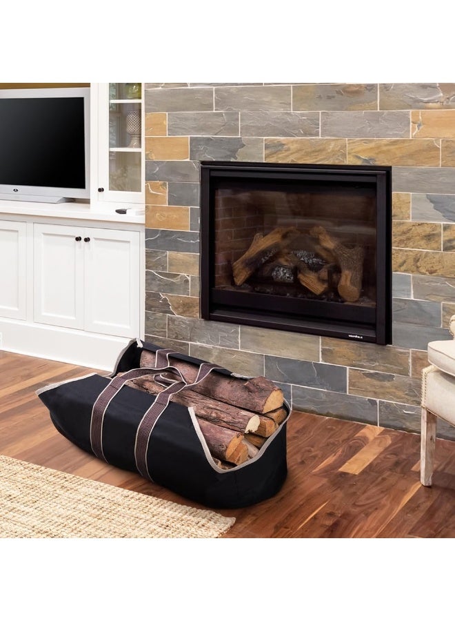 Generic Amagabeli Garden Home Large Canvas Log Tote Bag Carrier Indoor Fireplace Firewood Totes Holders Round Woodpile Rack Fire Wood Carriers Carrying For Outdoor Tubular Birchwood Stand By Hearth Stove  - Image 5