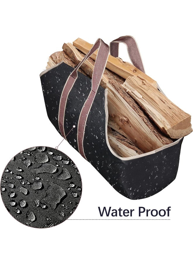 Generic Amagabeli Garden Home Large Canvas Log Tote Bag Carrier Indoor Fireplace Firewood Totes Holders Round Woodpile Rack Fire Wood Carriers Carrying For Outdoor Tubular Birchwood Stand By Hearth Stove  - Image 3