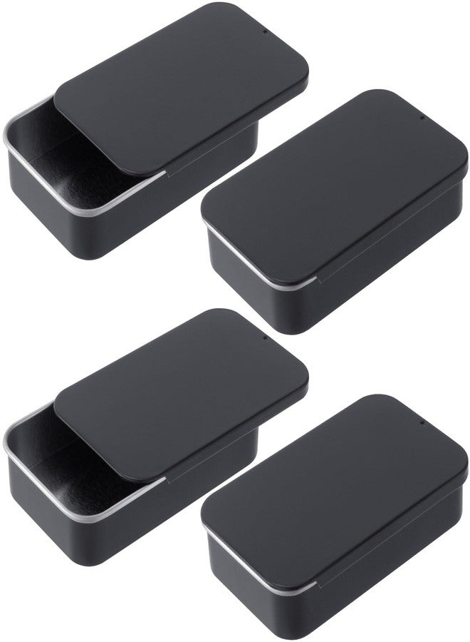 OIIKI 4 PCS Dental Floss Portable Case, Metal Sliding Dental Floss Dispenser, Mini Rectangular Refillable Glide Containers, Travel Floss Box for Travel, Home Cleaning - Black - Image 1