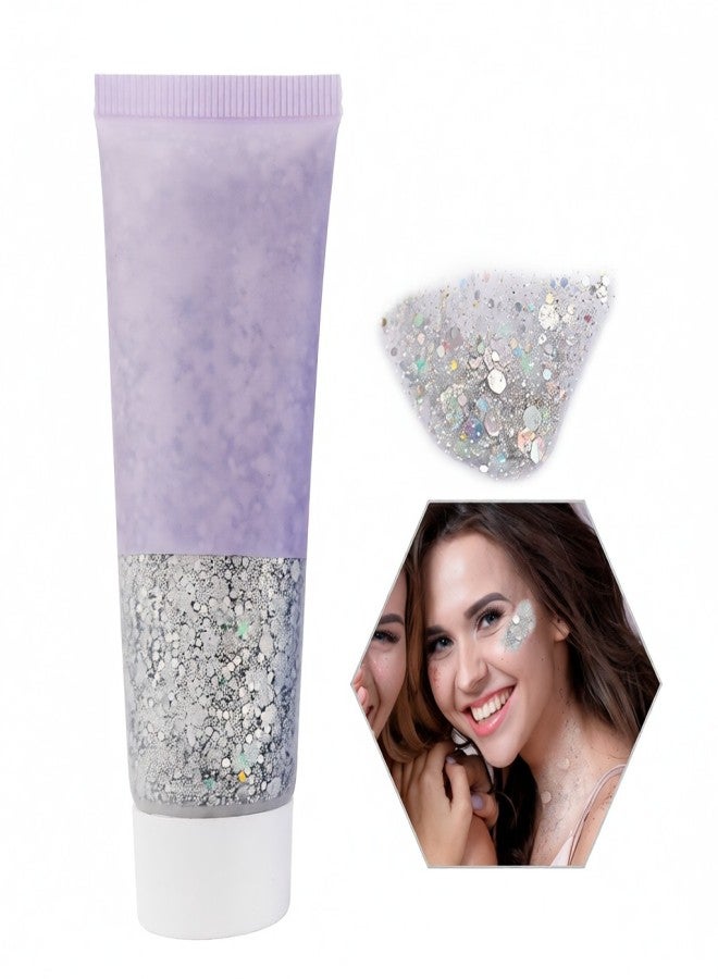 Maykawe Chunky Glitter Gel Glitter Body Gel Festival Glitter Cosmetic Face Hair Nails Makeup Mermaid Sequins Liquid Eyeshadow Long Lasting Sparkling 50 ml (#05 Silver) - Image 1