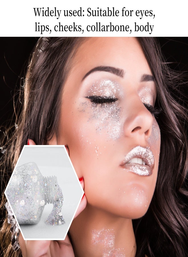 Maykawe Chunky Glitter Gel Glitter Body Gel Festival Glitter Cosmetic Face Hair Nails Makeup Mermaid Sequins Liquid Eyeshadow Long Lasting Sparkling 50 ml (#05 Silver) - Image 2