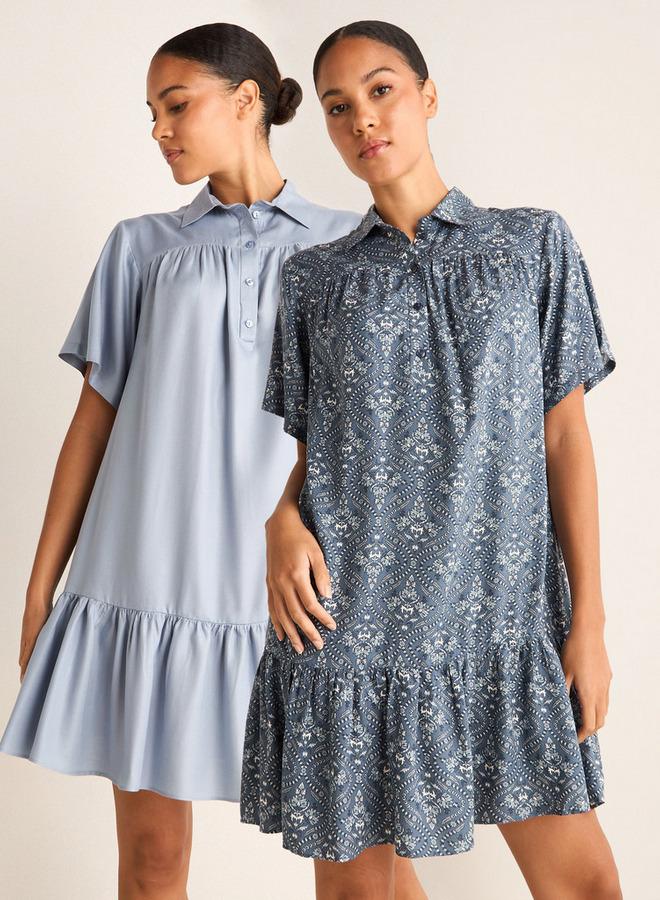 Splash FAV Set of 2 - Assorted Viscose Night Dress with Collar and Short Sleeves - Image 1