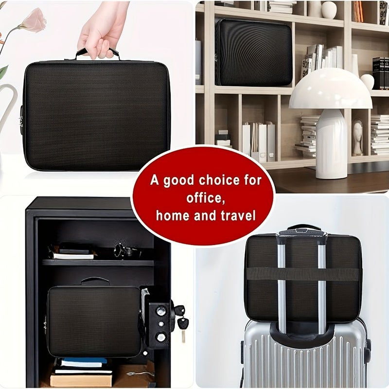 Black Fireproof Document Storage Bag With Lock For Office Travel Home Use - Image 5