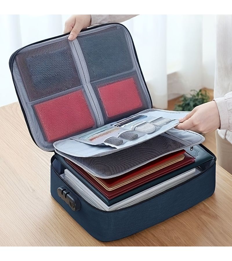 Black Fireproof Document Storage Bag With Lock For Office Travel Home Use - Image 1