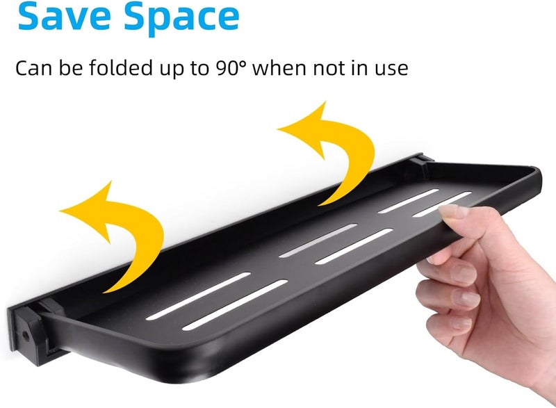 DEAYOU 2 Pack Folding Wall Shelf for Bathroom, 90° Fold Up Floating Shelf, Wall Mounted Drop Down Metal Shelves for RV, Campers, Laundry Room, Toilet Room, Kitchen, Waterproof, Space Saving, Black - Image 4