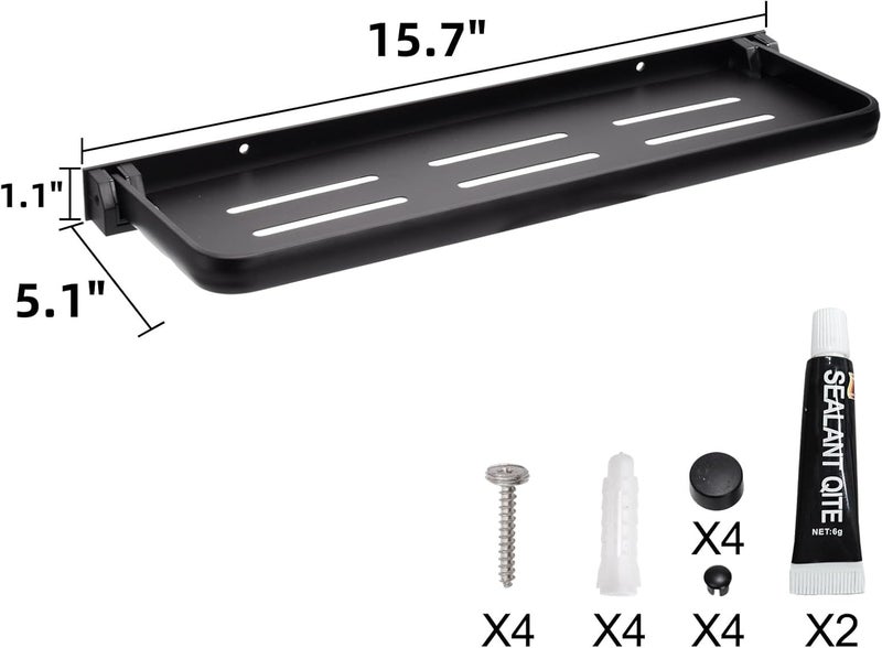 DEAYOU 2 Pack Folding Wall Shelf for Bathroom, 90° Fold Up Floating Shelf, Wall Mounted Drop Down Metal Shelves for RV, Campers, Laundry Room, Toilet Room, Kitchen, Waterproof, Space Saving, Black - Image 3