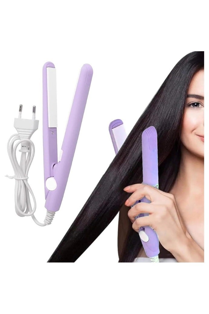 Generic Mini Ceramic Hair Straightener for Women 2 in 1 Portable Curling Iron Suitable for Short, Long Hair and Beard Multicolour  - Image 1
