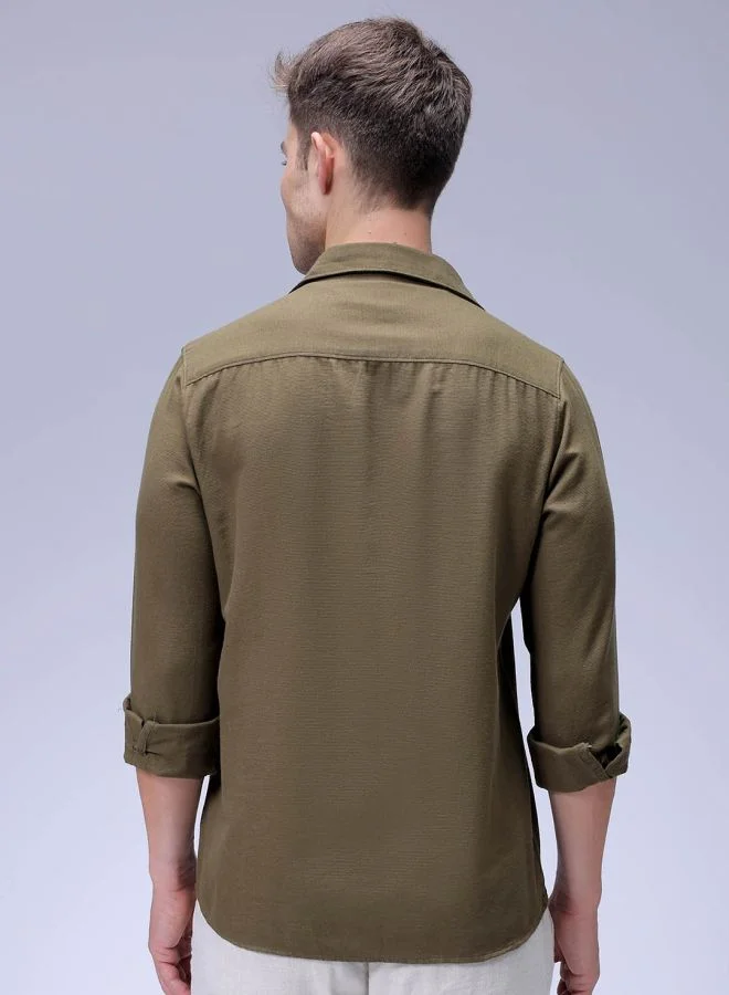 The Indian Garage Co Men Regular Fit Solid Full Sleeves Cutaway Collar Resort Wear Shirt