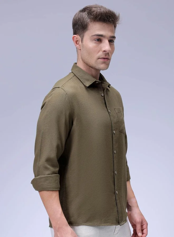 The Indian Garage Co Men Regular Fit Solid Full Sleeves Cutaway Collar Resort Wear Shirt