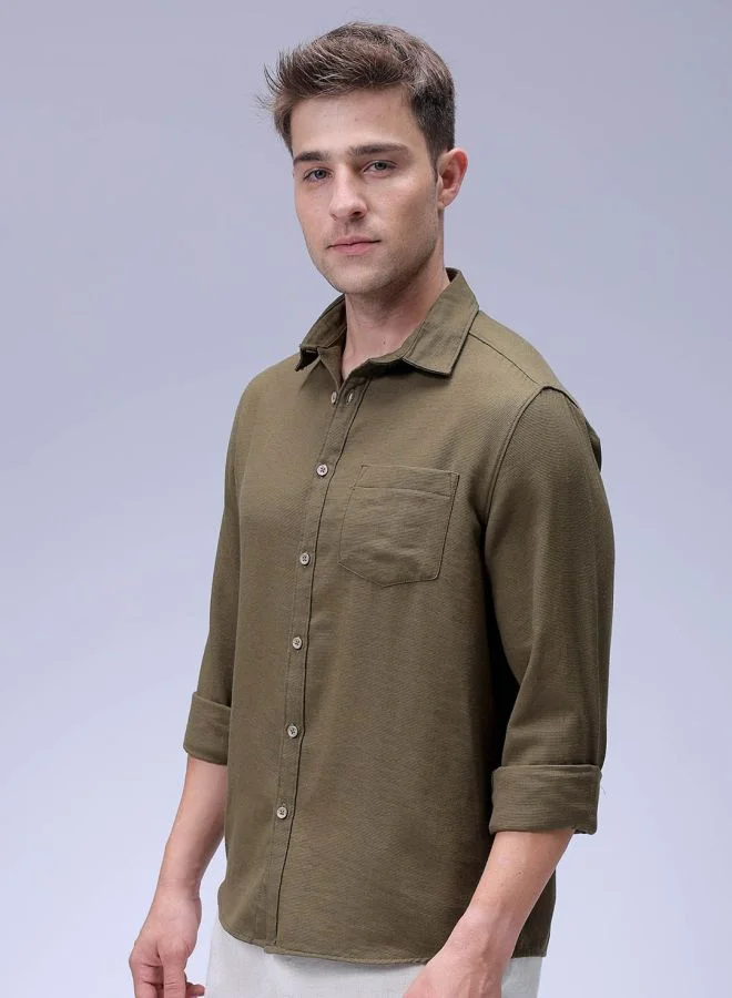 The Indian Garage Co Men Regular Fit Solid Full Sleeves Cutaway Collar Resort Wear Shirt