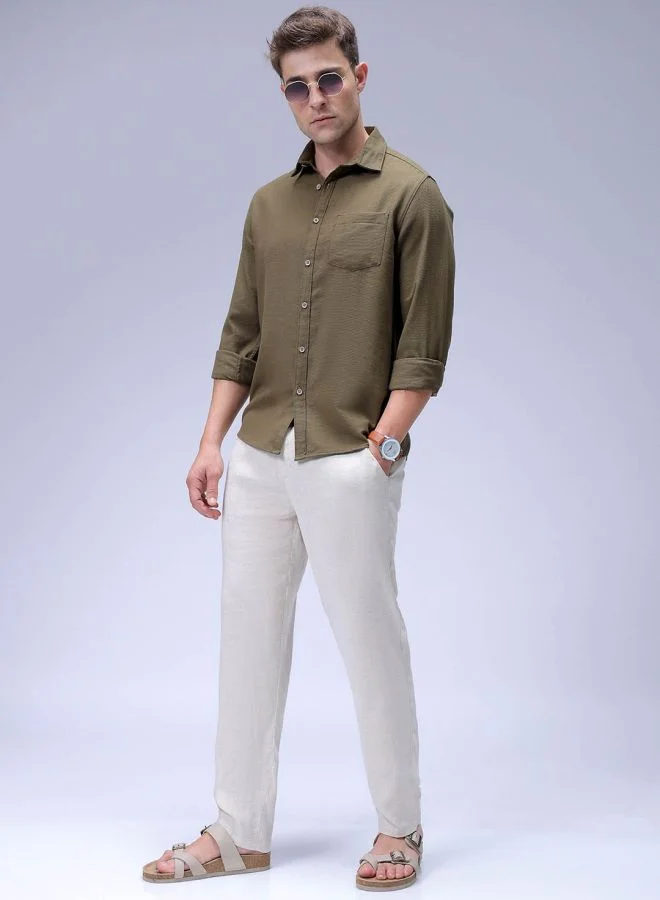 The Indian Garage Co Men Regular Fit Solid Full Sleeves Cutaway Collar Resort Wear Shirt