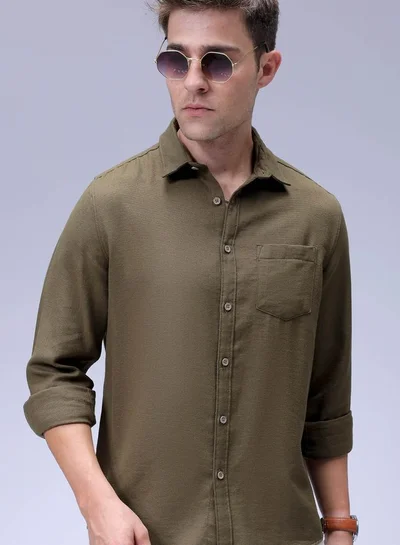 The Indian Garage Co Men Regular Fit Solid Full Sleeves Cutaway Collar Resort Wear Shirt