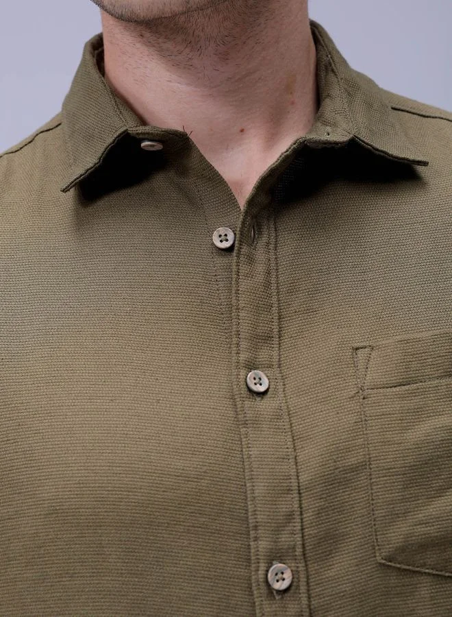 The Indian Garage Co Men Regular Fit Solid Full Sleeves Cutaway Collar Resort Wear Shirt