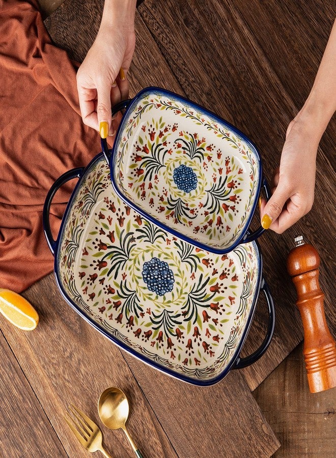 ONECCI Baking Dish Ceramic Baking Pan Blue Casserole Dish Rectangular Baking Set 2pcs Bakeware Sets Single Serving Size Lasagna Pan Baking Dishes for oven (The tulip) - Image 5