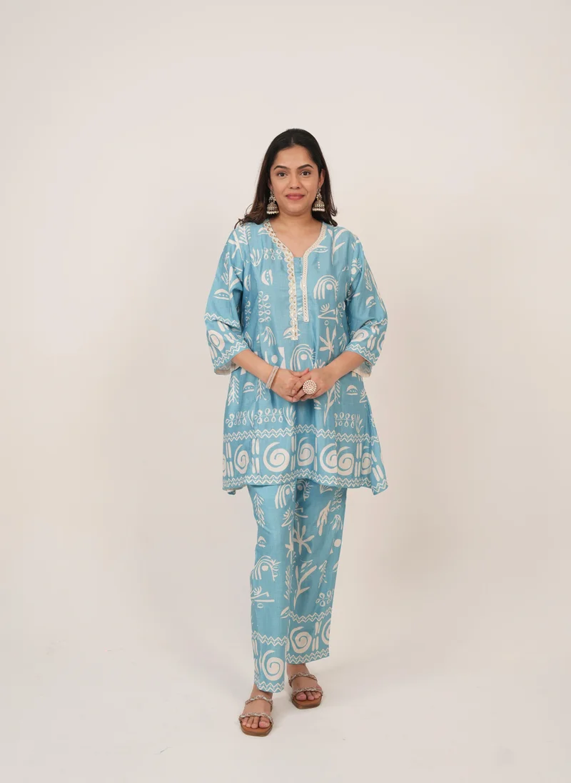 Lehar Lehar Sky Blue Abstract Print Co-Ord Set