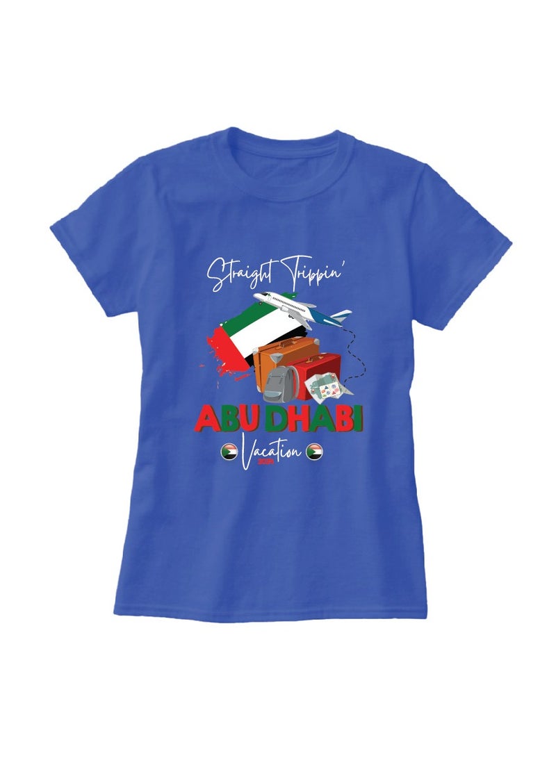 Abu Dhabi Vacation T-Shirt For Women|UAE Travel Souvenir Tee With Flag Iconic Print|Soft Round Neck Cotton Top|Comfortable&Stylish Gift From The Pearl Of Arabia - Image 3
