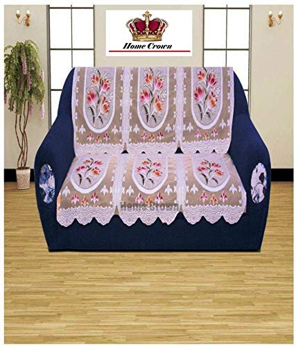 HOMECROWN 3 Seater Net Fabric Cotton Floral Sofa Cover Multicolour Standard