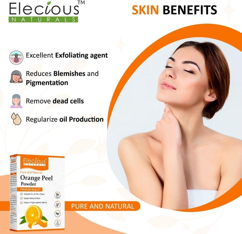 Elecious Orange Peel Powder For Skin and Face (200 Grams) | No Chemical, No preservative | Help in Tan Removal, Face cleansing and make skin glowing - Image 4