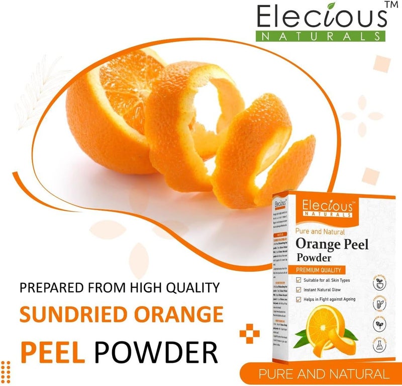Elecious Orange Peel Powder For Skin and Face (200 Grams) | No Chemical, No preservative | Help in Tan Removal, Face cleansing and make skin glowing - Image 3
