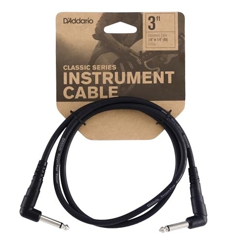 Planet Waves كابل جيتار د'أداريو - كابل باتش - كابل لوحة الدواسات - مصبوب - 1/4 بوصة ذكر إلى 1/4 بوصة ذكر - 3 أقدام/0.91 متر - نهايات بزاوية 90 درجة - عبوة واحدة - Image 1