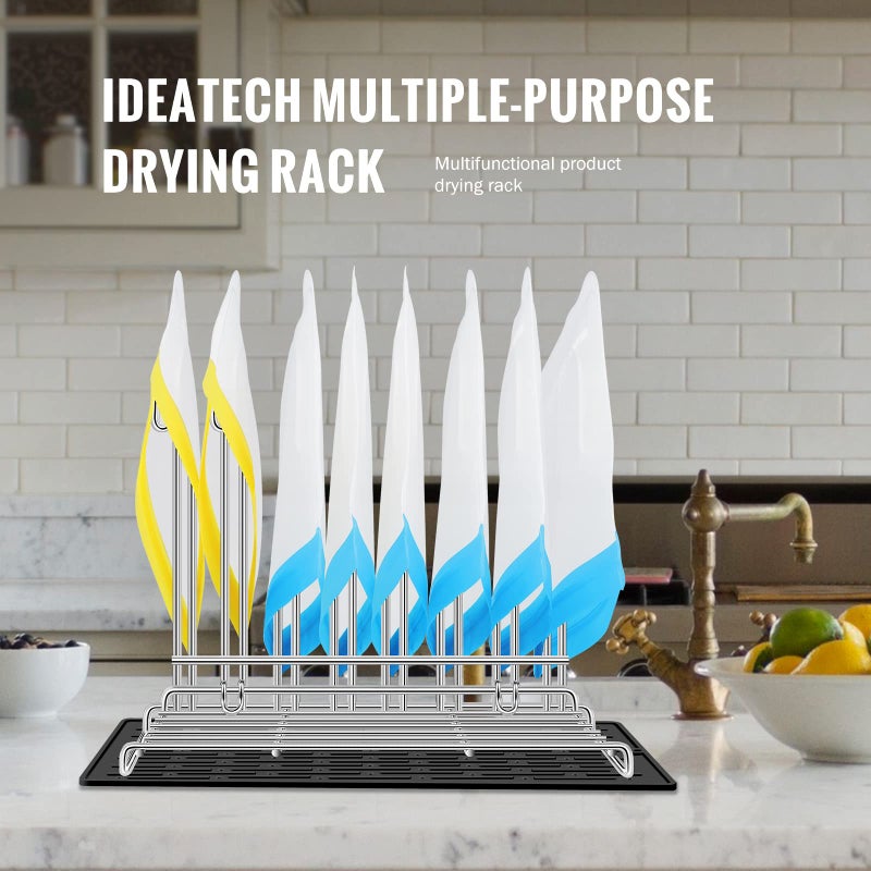 IDEATECH Reusable Bag Rack with Cup Drying Mat,Plastic Bag Dryer Rack Dish Drying,Collapsible Kitchen Counter Storage Organizer Sponge Holder,Dryer Rack for Silicone Storage Bag,Kitchen Must Have - Image 3