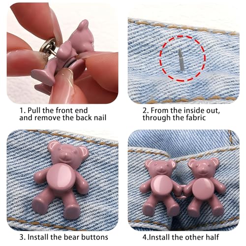 SCORYULE 12 Set Bear Pant Waist Tightener, Adjustable Waist Buckle Set, Button Pins for Loose Jeans to Make Tighter, Button Adjuster for Pants, Jeans, Skirts, Sleeves - Image 4