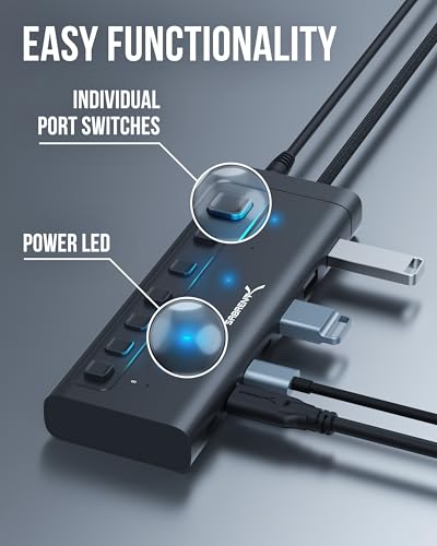 SABRENT 7Port USBC Hub with Power Switches 5Gbps USB 32 48W Powered Hub with 3 USBA 4 USBC Ports 20W PD LED Status Aluminum Body for Mac PC Steam Deck ROG Ally HB3A4C - Image 3