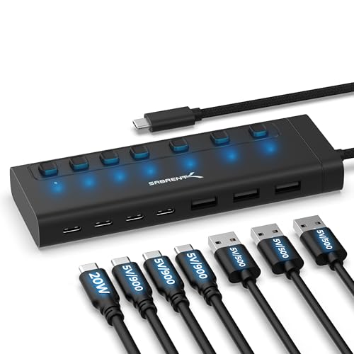 SABRENT 7Port USBC Hub with Power Switches 5Gbps USB 32 48W Powered Hub with 3 USBA 4 USBC Ports 20W PD LED Status Aluminum Body for Mac PC Steam Deck ROG Ally HB3A4C - Image 1