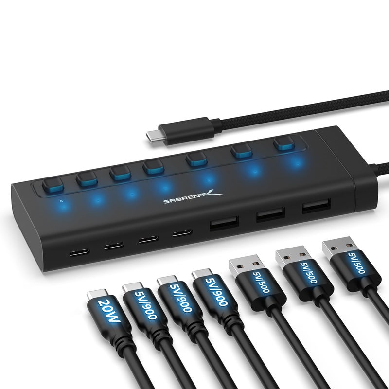 SABRENT 7Port USBC Hub with Power Switches 5Gbps USB 32 48W Powered Hub with 3 USBA 4 USBC Ports 20W PD LED Status Aluminum Body for Mac PC Steam Deck ROG Ally HB3A4C - Image 2