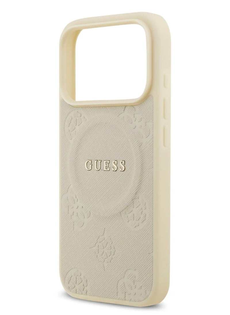 GUESS iPhone 17 Pro Max MagSafe Case / PU Leather Case with Peony Hot Stamp Design & Classic Logo - Beige - Image 3