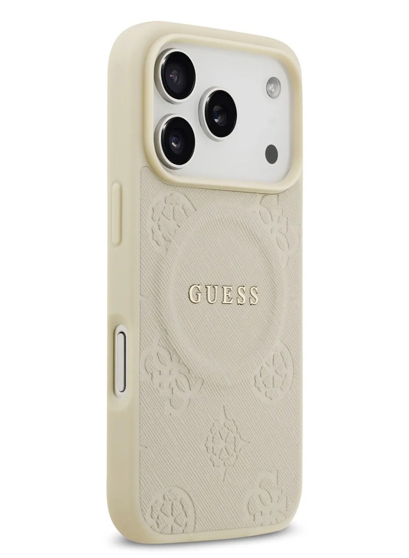 GUESS iPhone 17 Pro Max MagSafe Case / PU Leather Case with Peony Hot Stamp Design & Classic Logo - Beige - Image 4