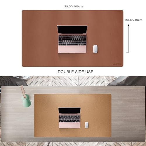 MAIDERN 40” x 24” Leather Desk Pad, Reversible Large Desk Mat, Cork & Leather Large Mouse pad for Desk, Waterproof Computer Desk Pad for Gaming Home Office (Brown) - Image 3