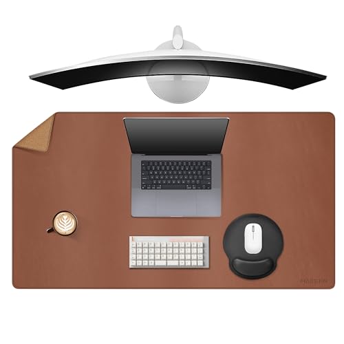 MAIDERN 40” x 24” Leather Desk Pad, Reversible Large Desk Mat, Cork & Leather Large Mouse pad for Desk, Waterproof Computer Desk Pad for Gaming Home Office (Brown) - Image 1