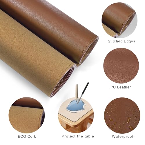 MAIDERN 40” x 24” Leather Desk Pad, Reversible Large Desk Mat, Cork & Leather Large Mouse pad for Desk, Waterproof Computer Desk Pad for Gaming Home Office (Brown) - Image 2