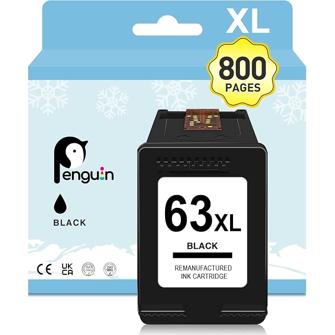 Penguin63 XL 63XL Remanufactured Ink Cartridge for Compatible with Officejet 3830 4650 5258 5200 3652 4652 5222 Envy 4520 4512 4516 Deskjet 3630 3632 3637 1112 2130 Printer Black