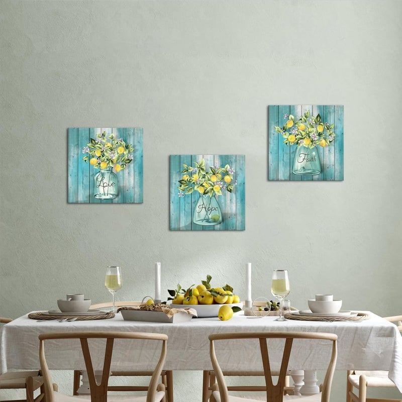 RnnJoile Lemon Canvas Wall Art Set - Hope, Faith, Love - Image 2