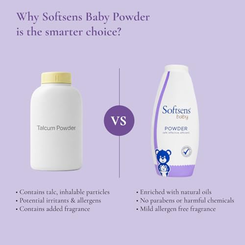 Softsens Baby Powder|Enriched with Patchouli & Olive|Soothes & Moisturises Baby’s Skin|Mild,Dermatologically Tested,Hypoallergenic & Paraben-Free|200g (Pack of 4) - Image 5