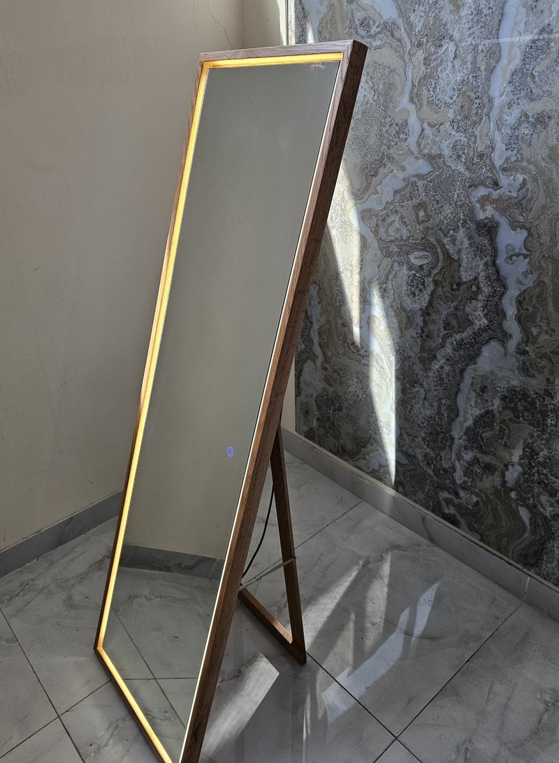 AmbiLight Full Length Mirror Oak Frame LED backlit 160 x 47 cm, Natural Wood Texture, Wall Mounted Hanging Mirror, Full Body Mirror with Dimming Lighting for Bedroom, dressing room - Image 3