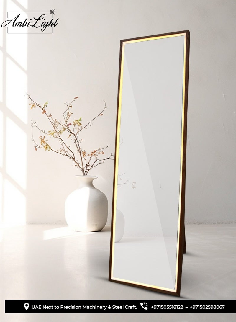 AmbiLight Full Length Mirror Oak Frame LED backlit 160 x 47 cm, Natural Wood Texture, Wall Mounted Hanging Mirror, Full Body Mirror with Dimming Lighting for Bedroom, dressing room - Image 2