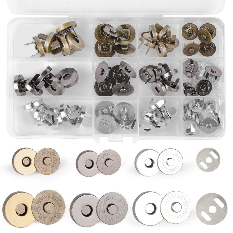 Zhenle 30 Sets Magnetic Buttons Snap Fasteners 18mm 14mm No Sewing Snap Buttons Set Magnetic Clasp for Craft BagPursesLeather Craft Supplies