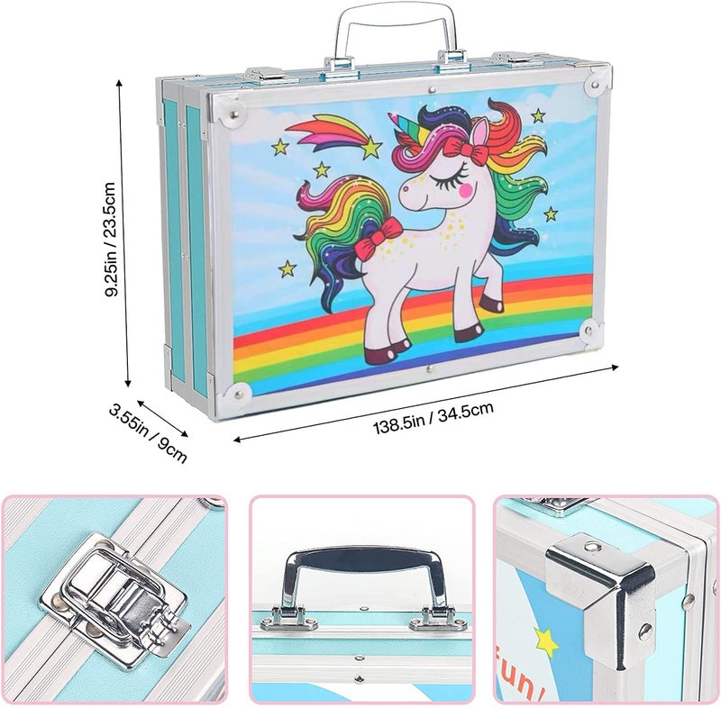 HJB VISSO Art Set 145pcs, Art Supplies Set, Drawing Supplies with Portable Aluminum Case Art Kit, Great Gift Artists Drawing Set for Kids, Teens, Boys, Girls, Beginner and Artists (Unicorn-Blue) - Image 5