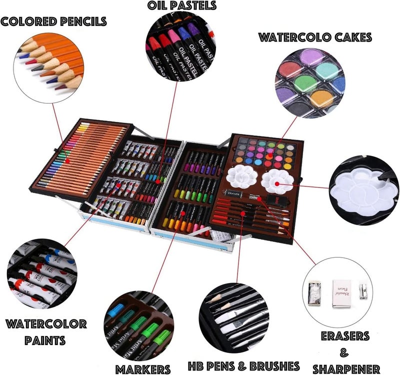 HJB VISSO Art Set 145pcs, Art Supplies Set, Drawing Supplies with Portable Aluminum Case Art Kit, Great Gift Artists Drawing Set for Kids, Teens, Boys, Girls, Beginner and Artists (Unicorn-Blue) - Image 2