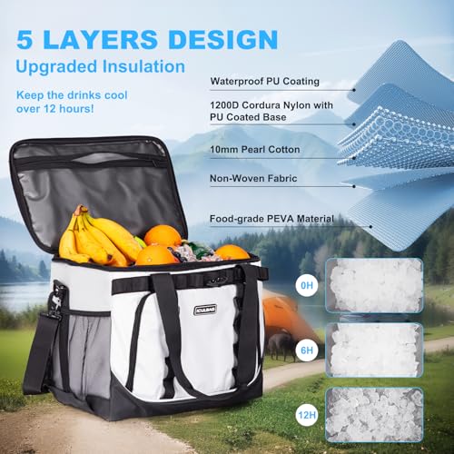 Iculbag Soft Cooler Bags Insulated Luch Bag Women Men Waterproof Insulated Cooler Bag for 16hour Cooling for Camping Beach Picnic Travel White 2048cans - Image 3