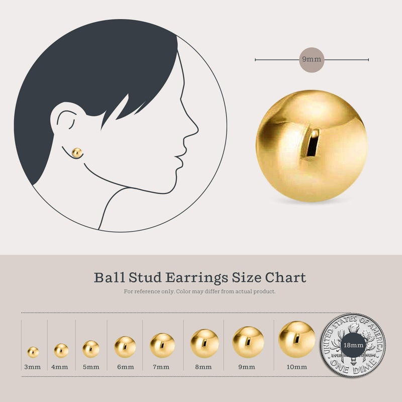 Kezef 14K Gold Filled Ball Stud Earrings for Women - Thick 14K Gold Layer, Hypoallergenic for Sensitive Ears, Round Studs | 9mm - Image 4