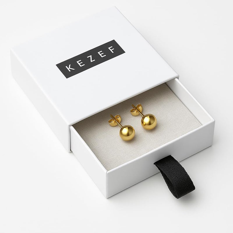 Kezef 14K Gold Filled Ball Stud Earrings for Women - Thick 14K Gold Layer, Hypoallergenic for Sensitive Ears, Round Studs | 9mm - Image 5