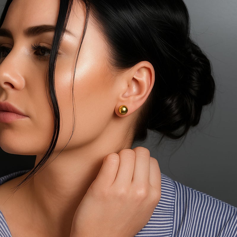 Kezef 14K Gold Filled Ball Stud Earrings for Women - Thick 14K Gold Layer, Hypoallergenic for Sensitive Ears, Round Studs | 9mm - Image 3