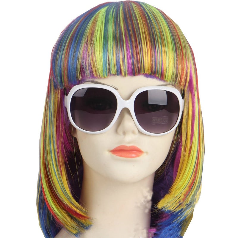 KOLIGHT Fashion Colorful Short Straight Halloween Wigs Women Girls Replacement Cosplay Costume Hair Wigs with CapComb Colorful